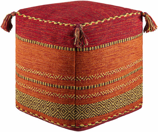 Mainaguri Pouf Bohemian Modern Seating And Accent Piece In Red Rust Mustard Dark Brown Cotton