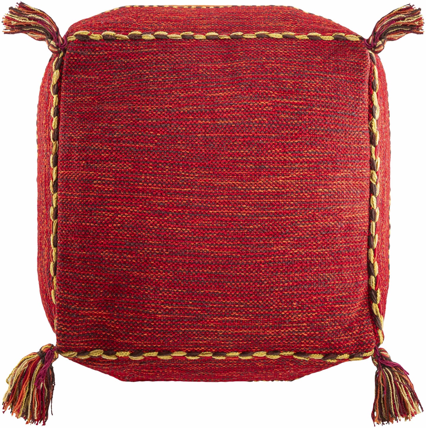 Mainaguri Pouf Bohemian Modern Seating And Accent Piece In Red Rust Mustard Dark Brown Cotton