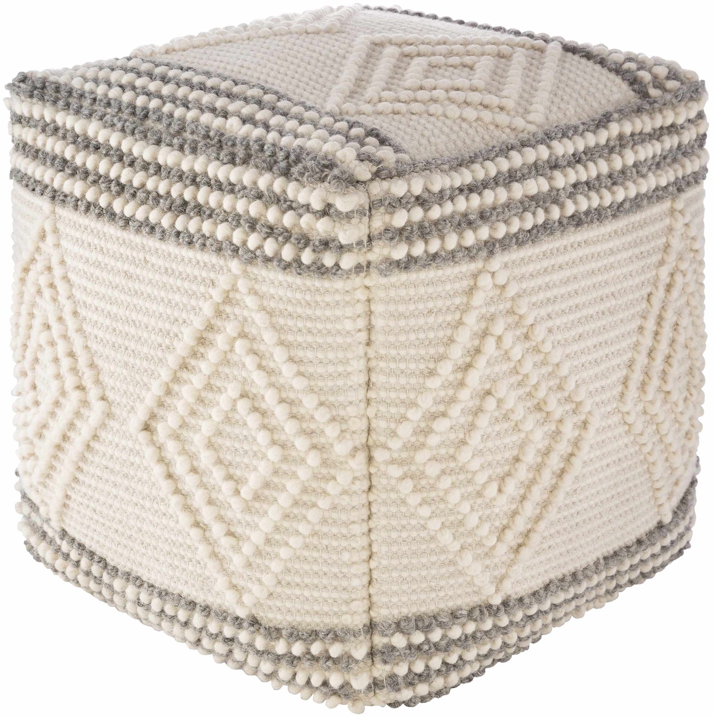 Murgon Cream Wool Pouf Handwoven Accent Seating For Living Rooms Boho Transitional Style
