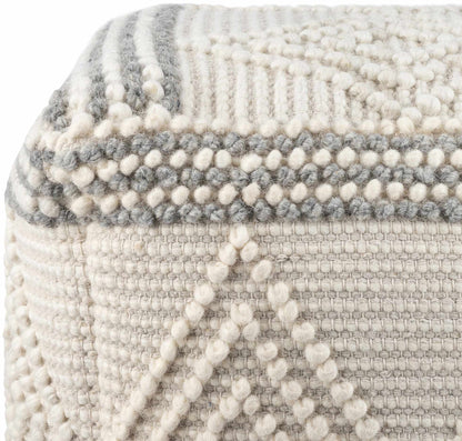 Murgon Cream Wool Pouf Handwoven Accent Seating For Living Rooms Boho Transitional Style