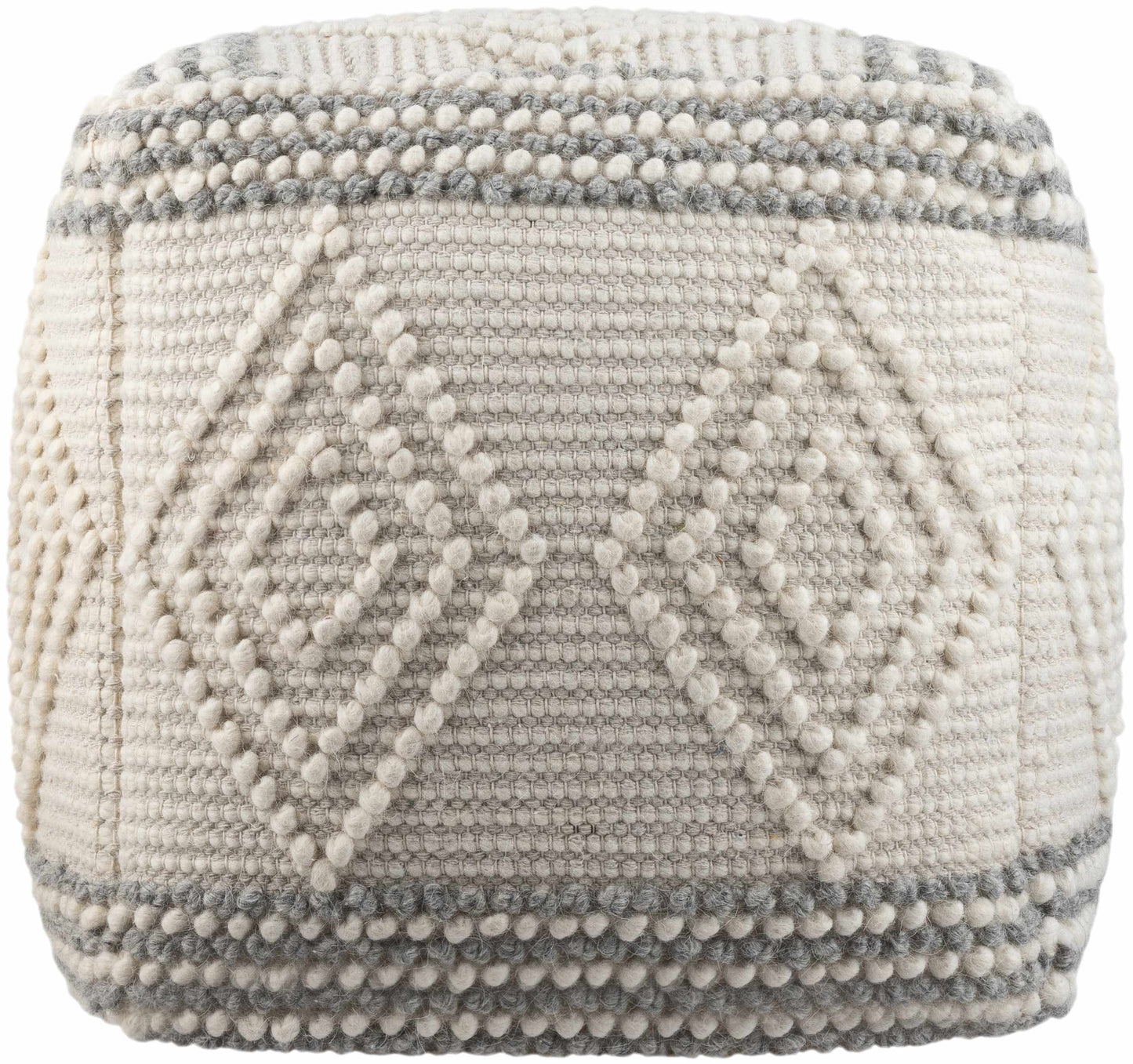 Murgon Cream Wool Pouf Handwoven Accent Seating For Living Rooms Boho Transitional Style