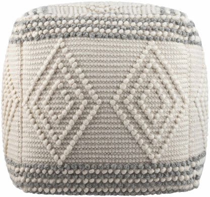 Murgon Cream Wool Pouf Handwoven Accent Seating For Living Rooms Boho Transitional Style