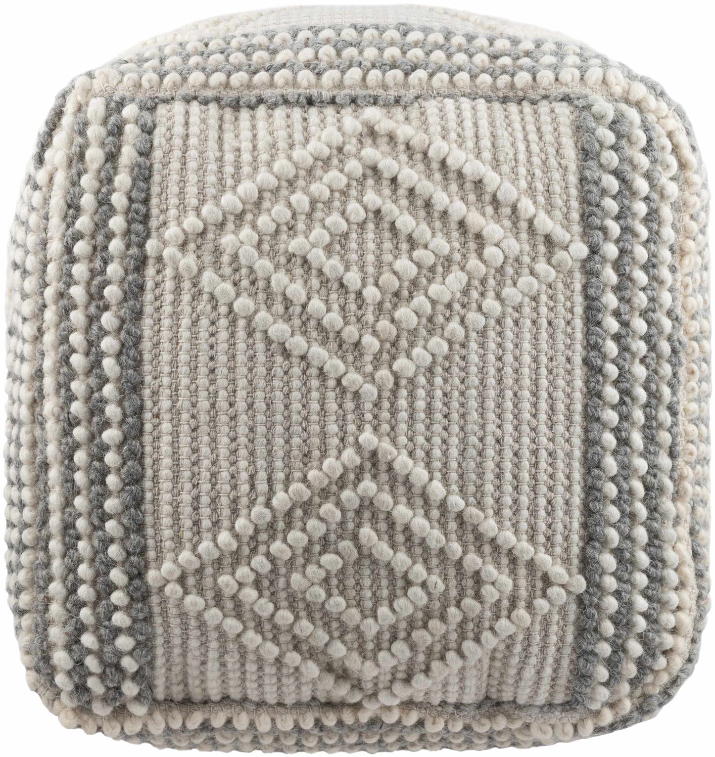 Murgon Cream Wool Pouf Handwoven Accent Seating For Living Rooms Boho Transitional Style