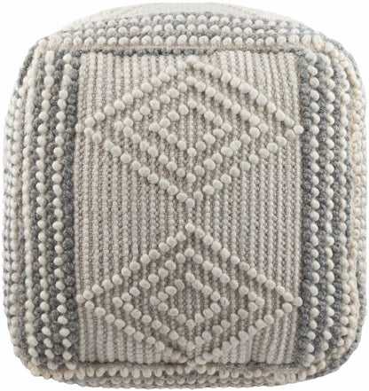 Murgon Cream Wool Pouf Handwoven Accent Seating For Living Rooms Boho Transitional Style