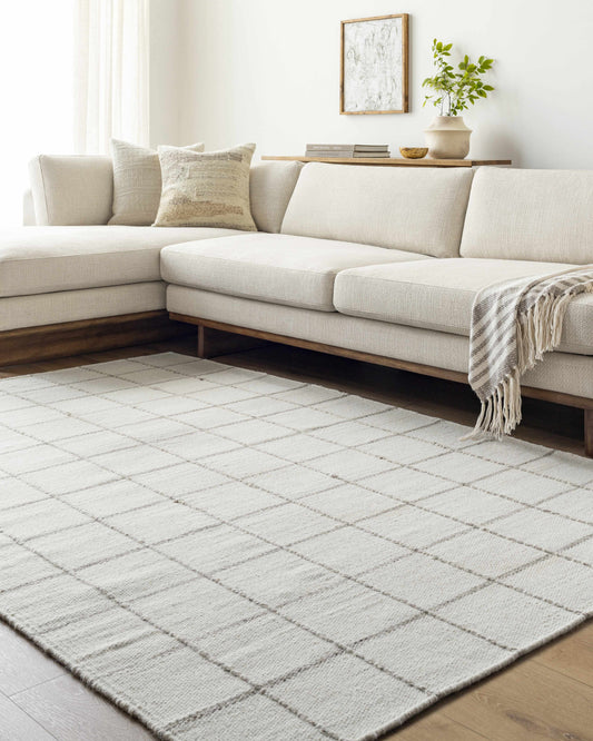 Checkered Wool Rug - White and Gray Nissa Collection
