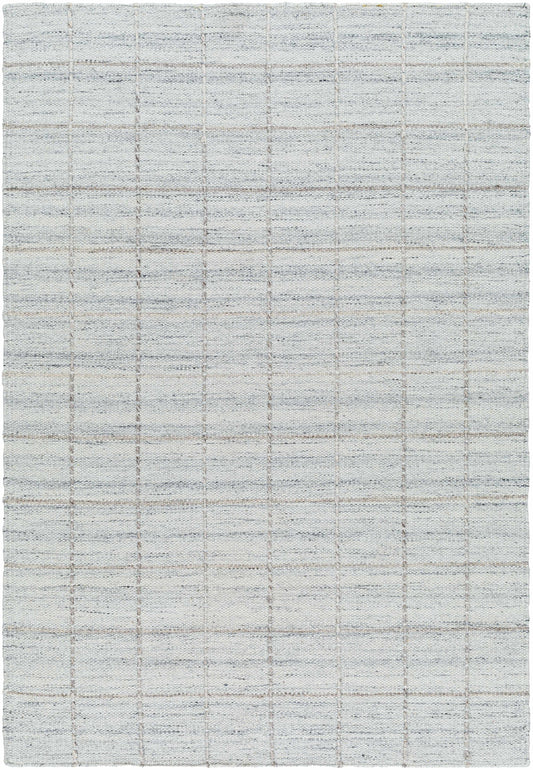Light Gray Checkered Wool Area Rug - Cozy Modern Home Decor