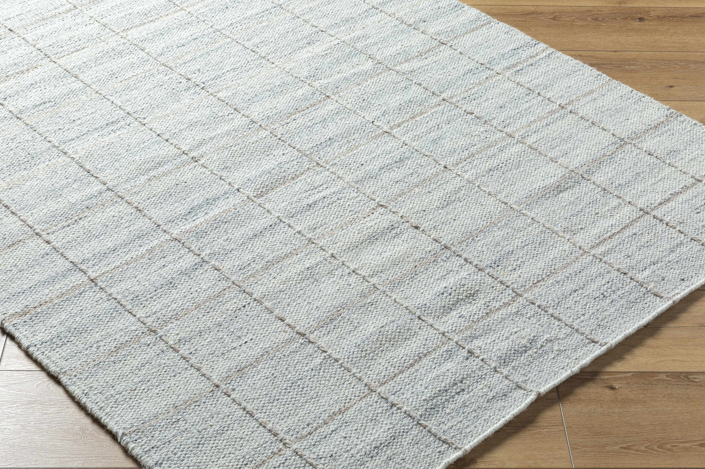 Light Gray Checkered Wool Area Rug - Cozy Modern Home Decor