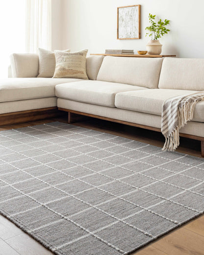 Gray Checkered Wool Area Rug - Cozy Stylish Home Decor