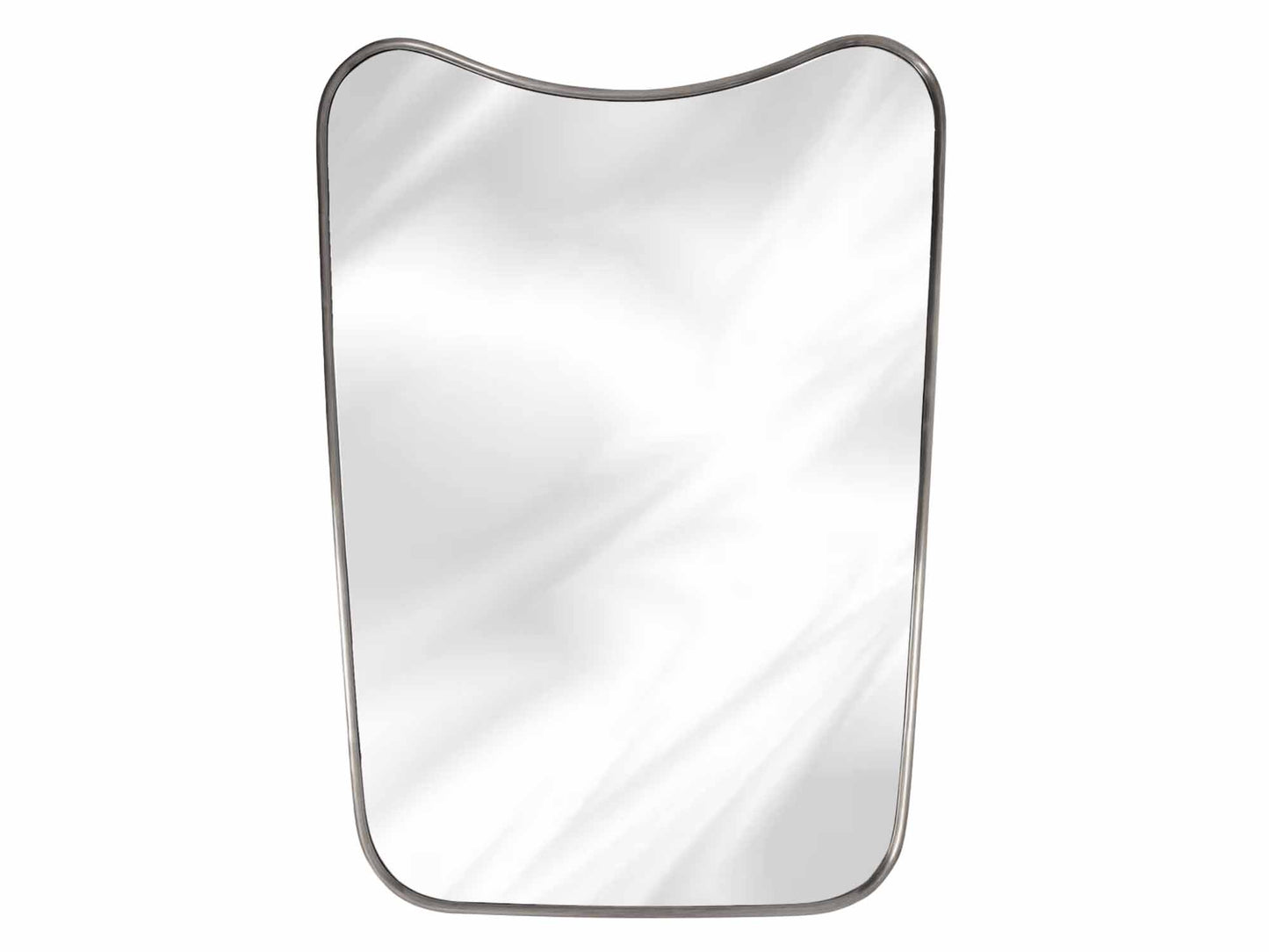silver curved brass mirror in white background