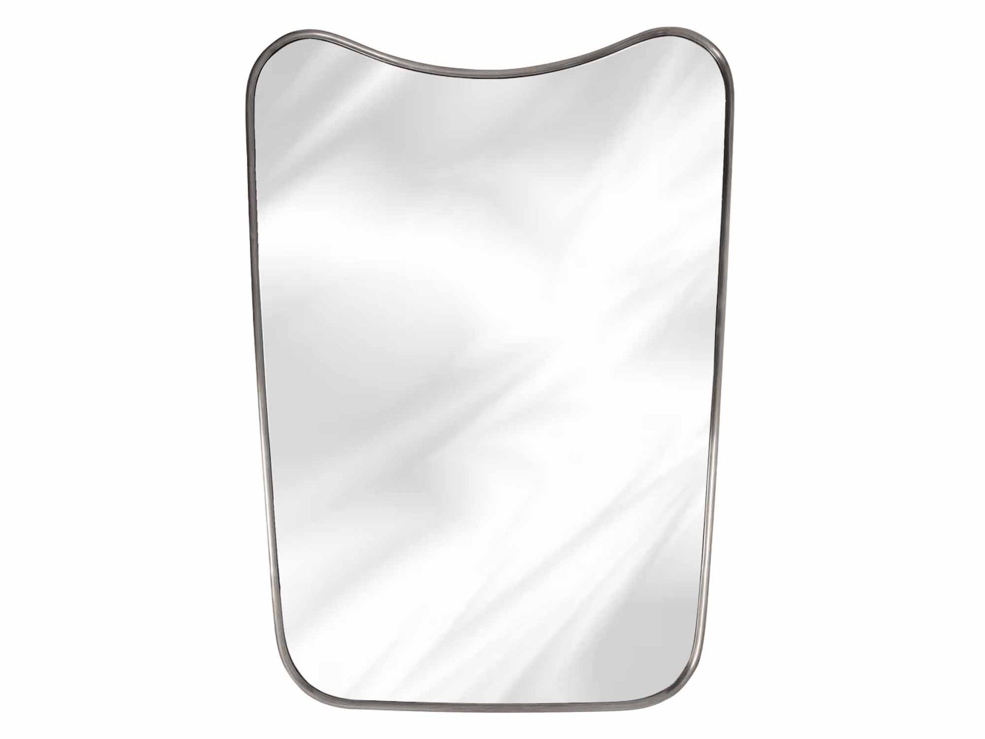 silver curved brass mirror in white background