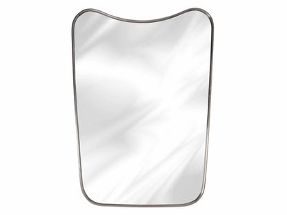 silver curved brass mirror in white background