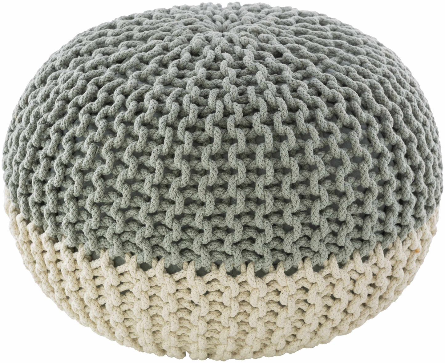 Point Pouf Contemporary Knitted Pouf In Off White And Sage For Living Rooms