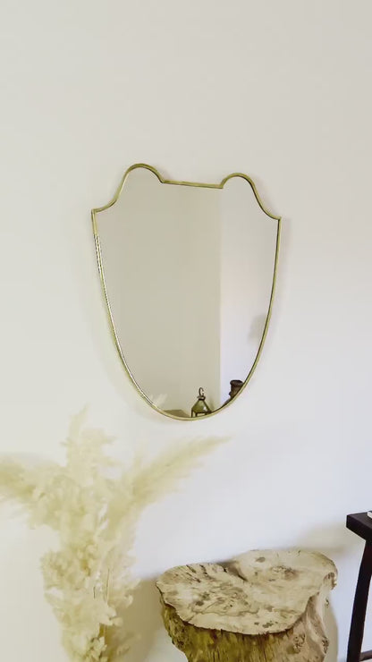 Italian Shield Silver Brass Wall Mirror