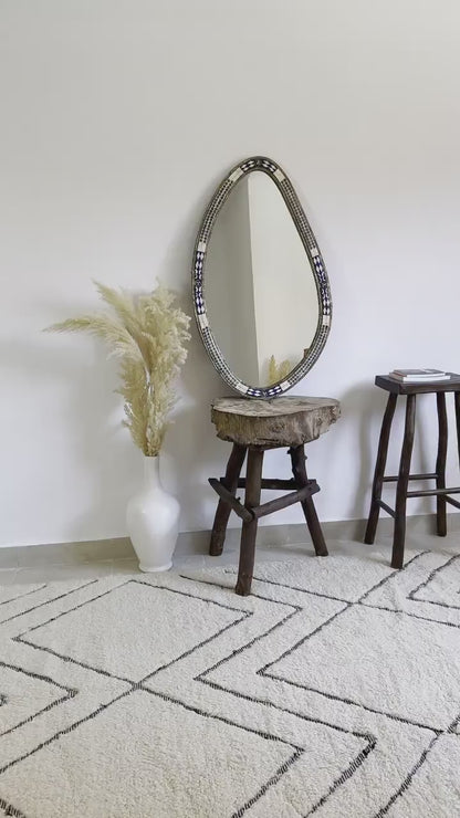 Blue Framed Asymmetric Mirror| Vintage Moroccan Bone Wall Mirror