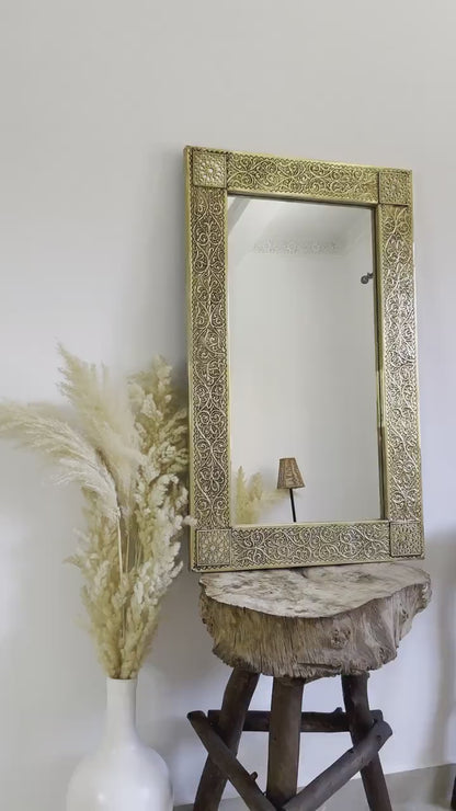 Rectangular Brass Mirror - Moroccan Brass Wall Mirror