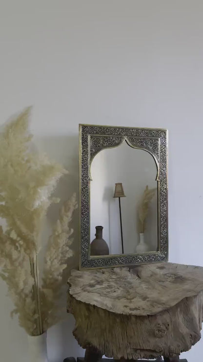 Moroccan Engraved Brass Wall Mirror