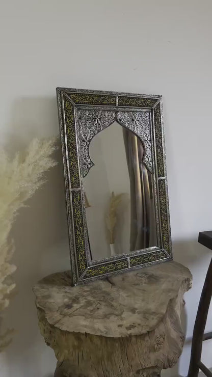 Handmade Moroccan Mirror - Engraved Yellow Frame Mirror