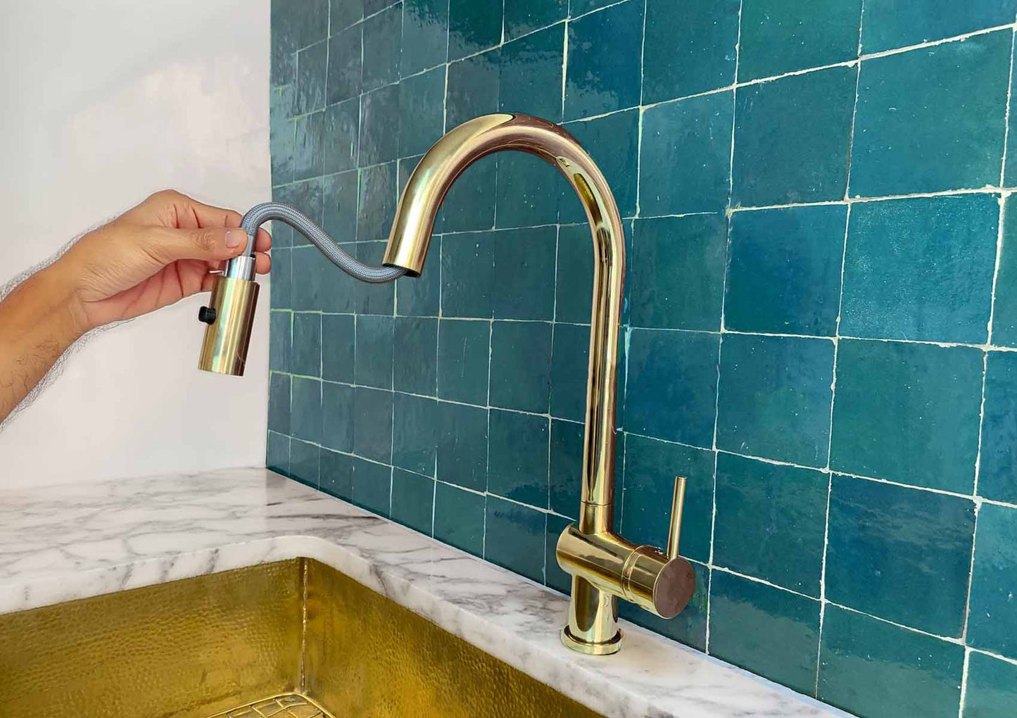 Brass kitchen faucet