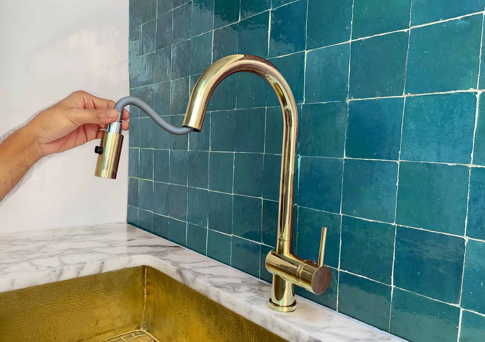 Brass kitchen faucet