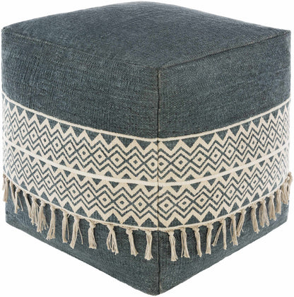 Queenstown Pouf Woven Cotton Blue And Ivory Boho Style Clearance For Cozy Seating