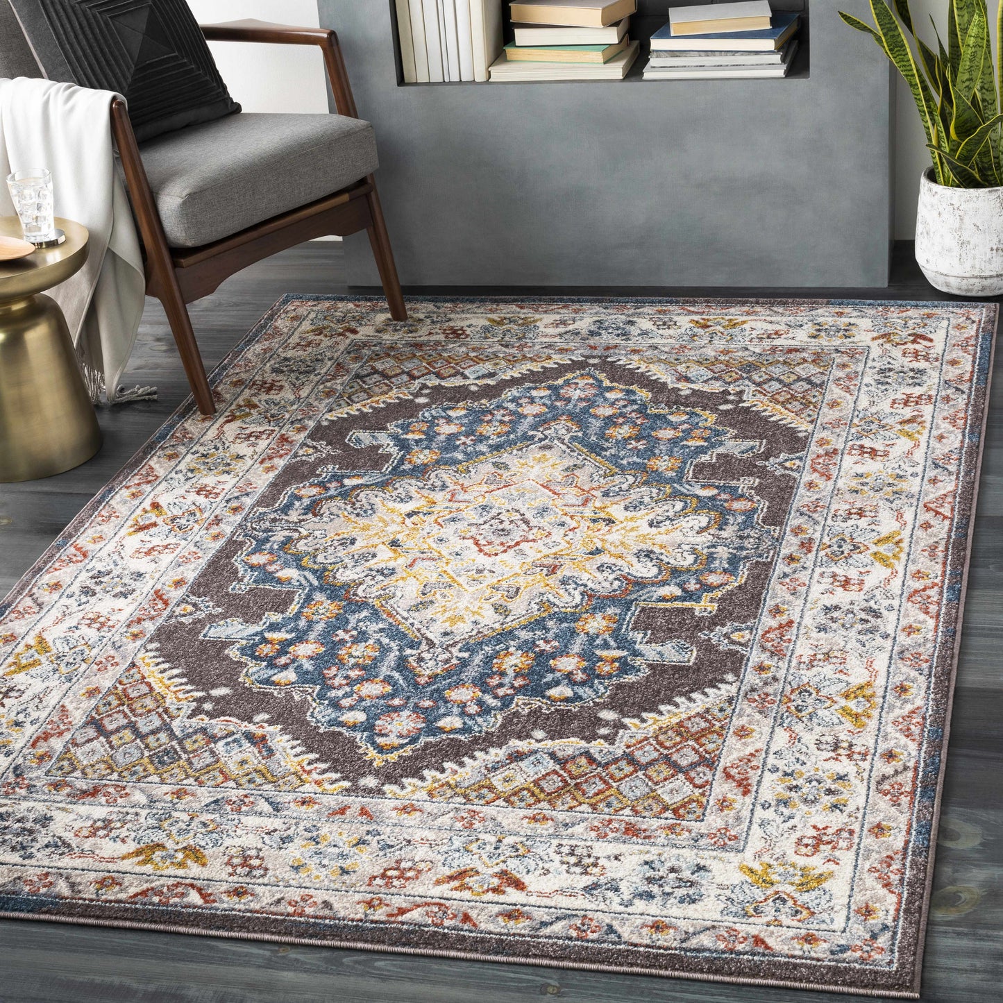 Haymond Brown Medallion Area Rug - Elegant Living Room or Bedroom Decor