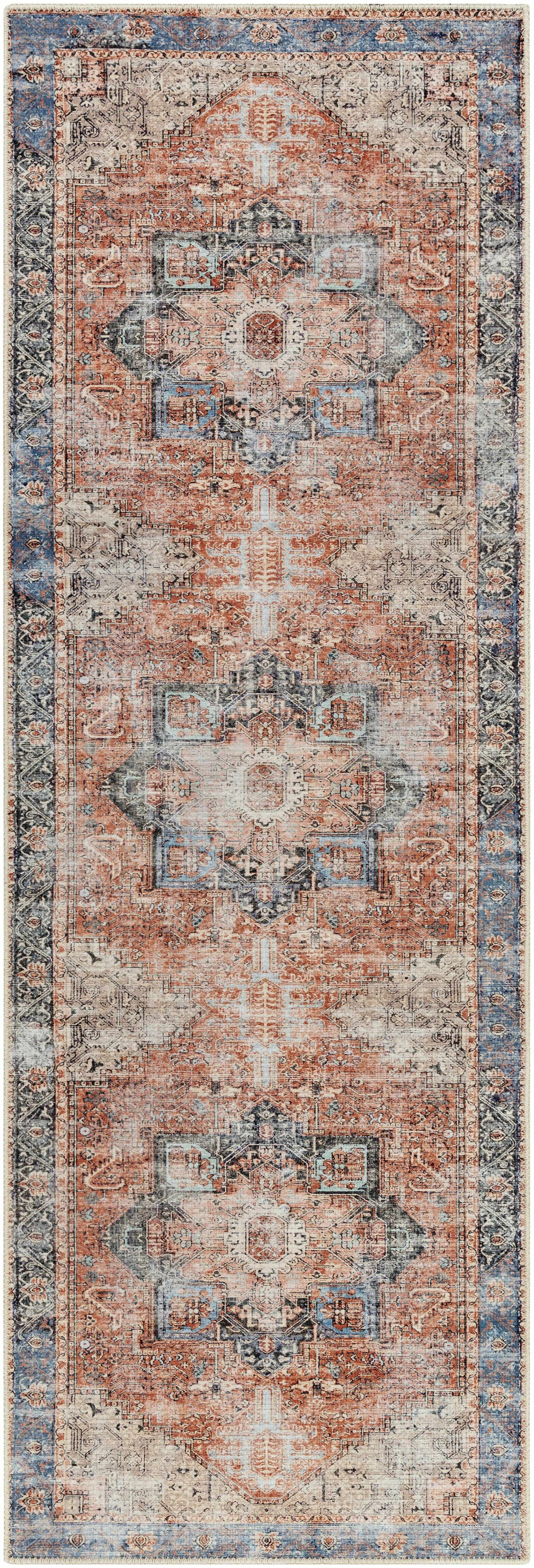 Distressed Washable Area Rug - Stylish Durable Easy to Clean