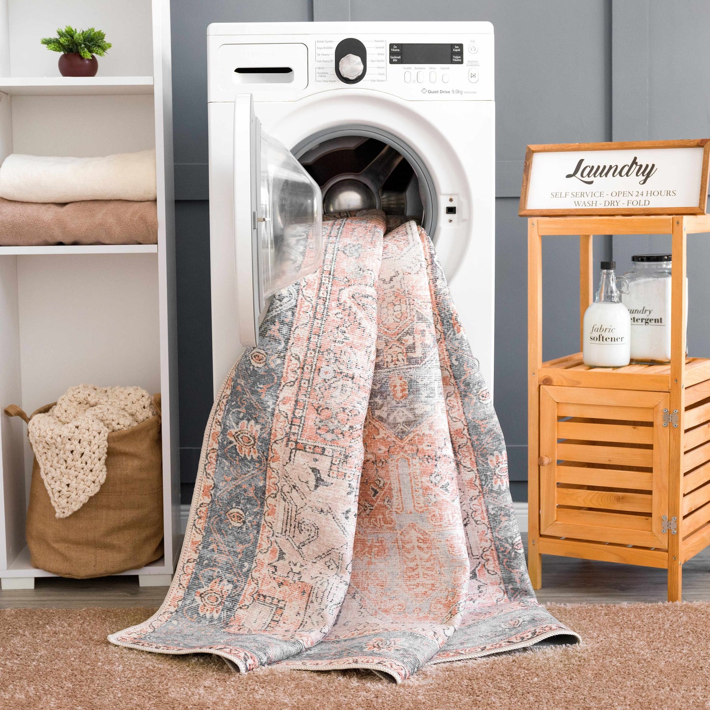 Distressed Washable Area Rug - Stylish Durable Easy to Clean