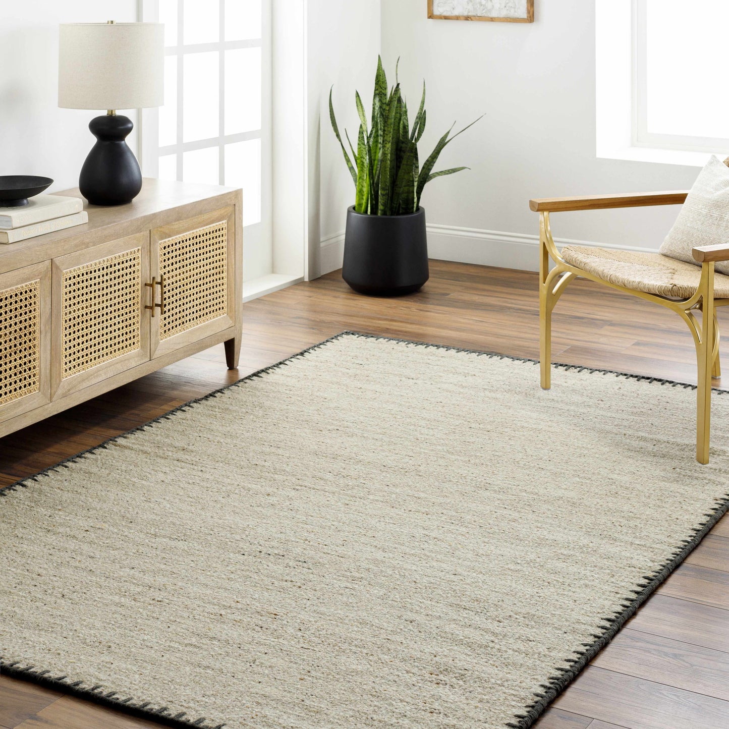 Beige Hand Woven Wool Area Rug - Elegant Cozy Floor Accent