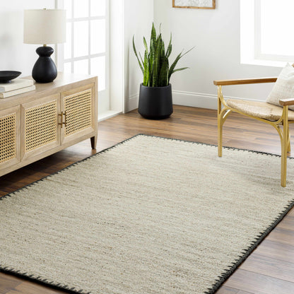 Beige Hand Woven Wool Area Rug - Elegant Cozy Floor Accent