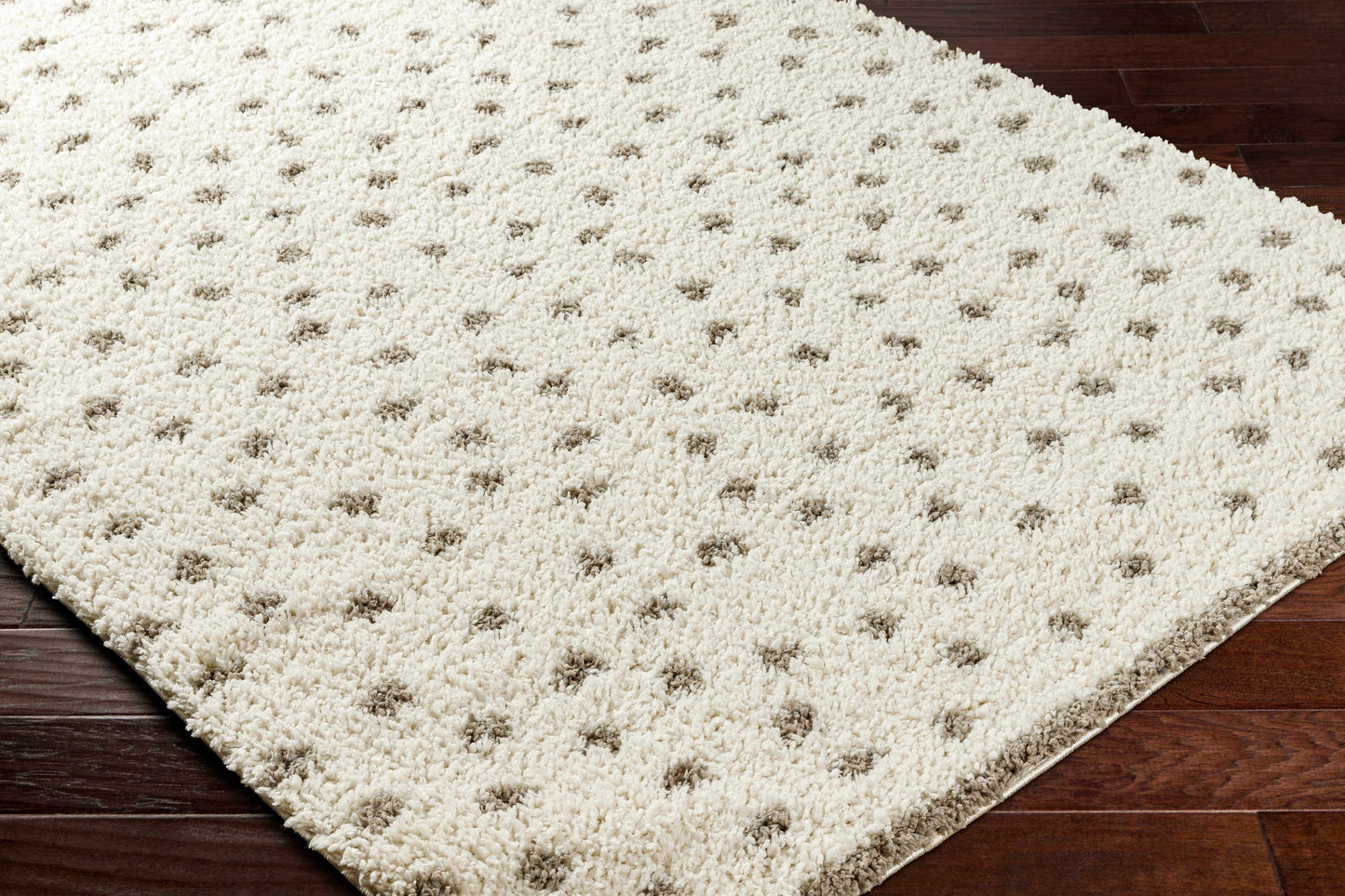 Plush Dotted Area Rug - Cream Gray Cozy Home Decor