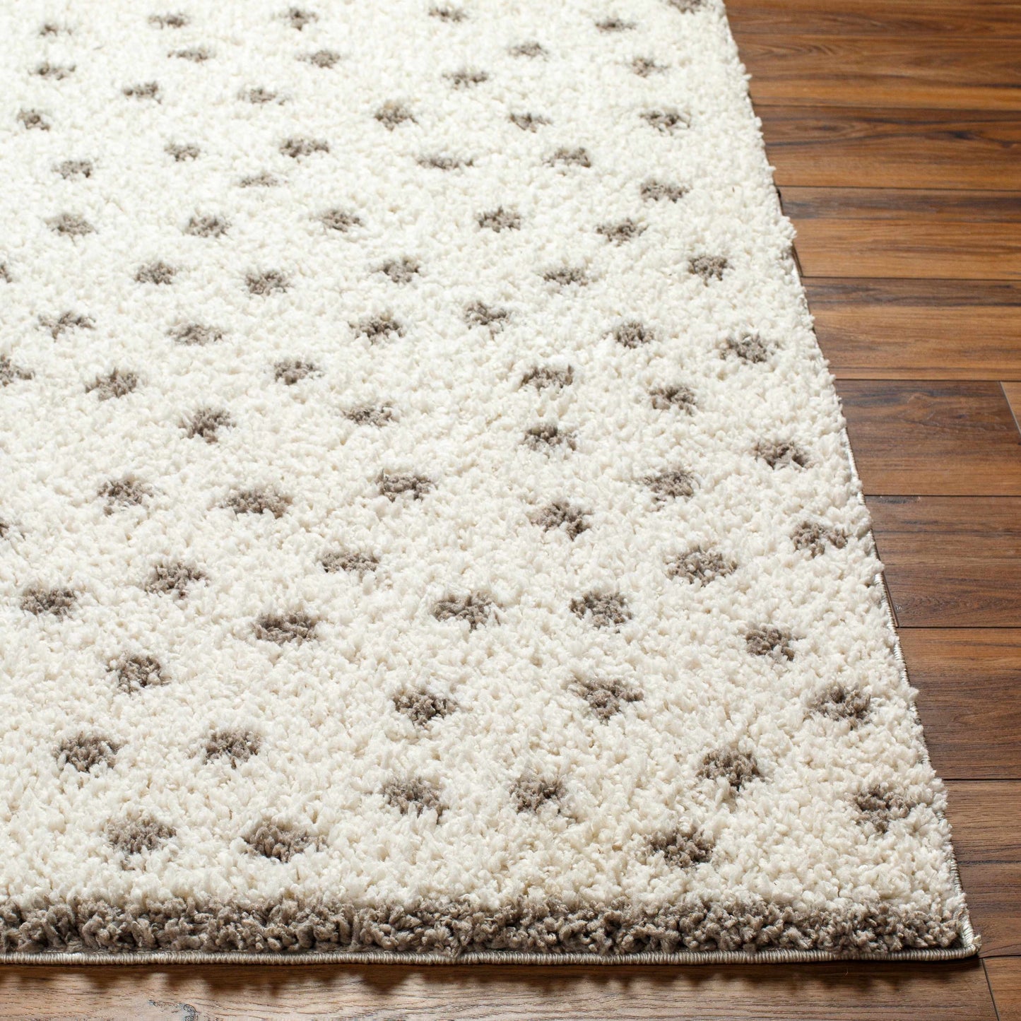 Plush Dotted Area Rug - Cream Gray Cozy Home Decor
