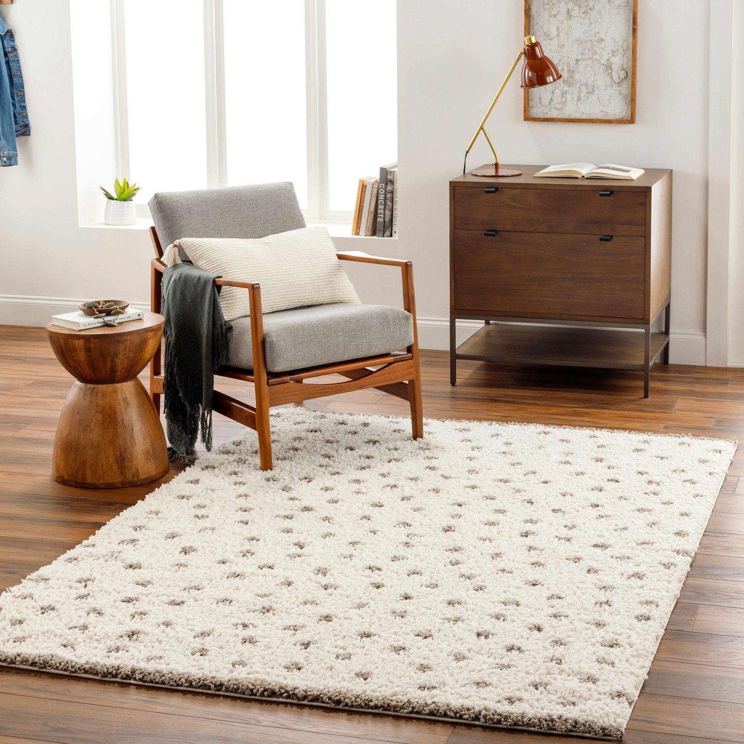 Plush Dotted Area Rug - Cream Gray Cozy Home Decor