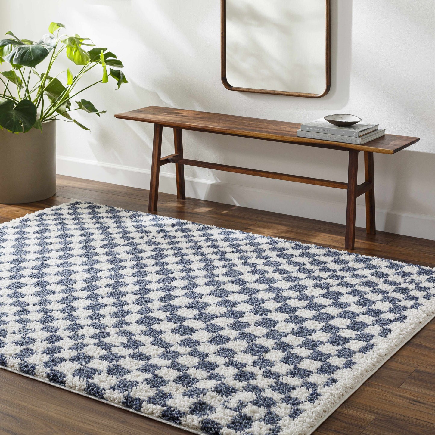 Blue White Checkered Area Rug - Stylish Home Decor Accent
