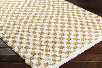 Mustard Ivory Checkered Area Rug - Stylish Home Décor Accent