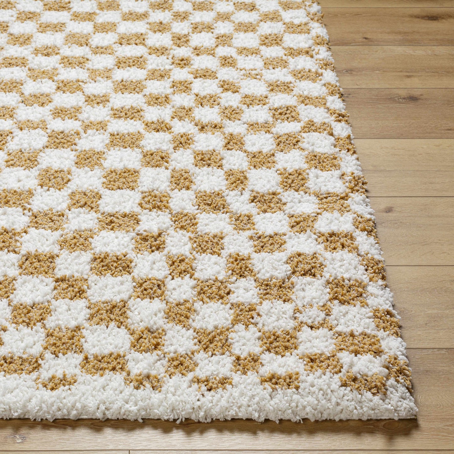 Mustard Ivory Checkered Area Rug - Stylish Home Décor Accent