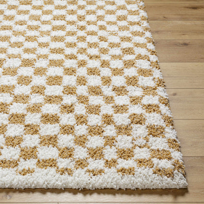 Mustard Ivory Checkered Area Rug - Stylish Home Décor Accent