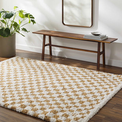 Mustard Ivory Checkered Area Rug - Stylish Home Décor Accent