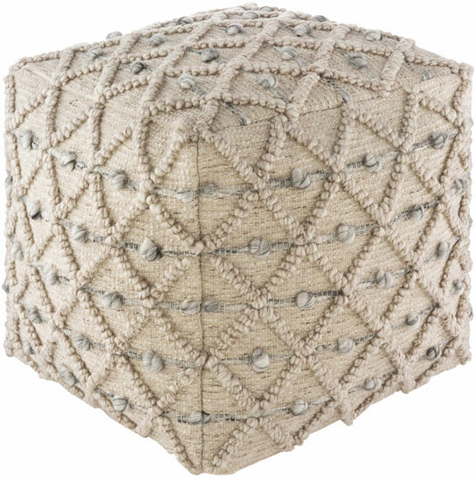 Serpentine Taupe Hand Woven Pouf Textured Seating Accent For Modern Living Room Decor