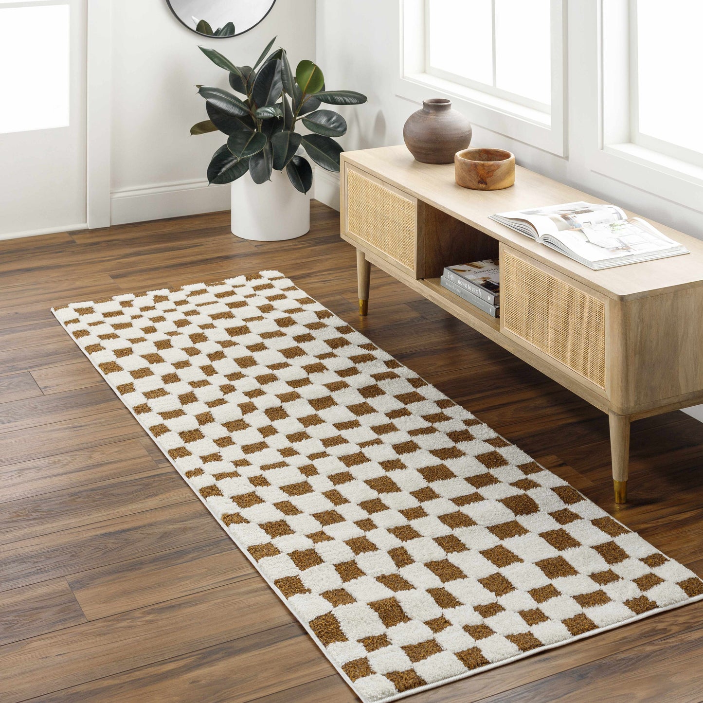 Brown Checkered Area Rug - Cozy Home Décor Accent