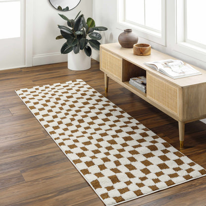 Brown Checkered Area Rug - Cozy Home Décor Accent