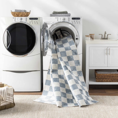 Checkered Washable Area Rug - Stylish Durable Floor Covering