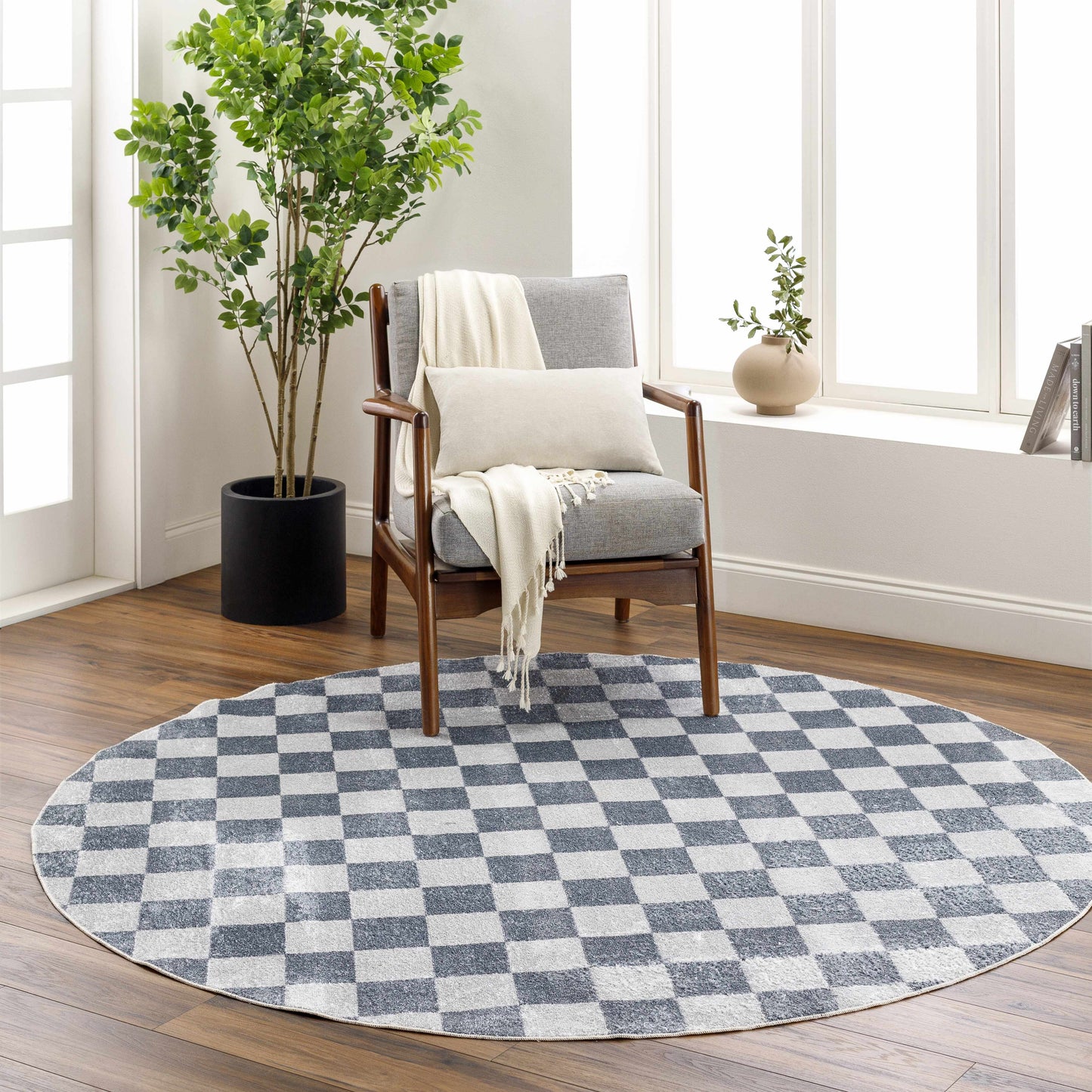Blue and Gray Washable Checkered Rug - Stylish Home Decor Accent