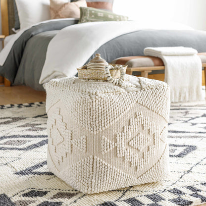Spartanburg Pouf Handwoven Beige Accent Ottoman Living Room Bedroom
