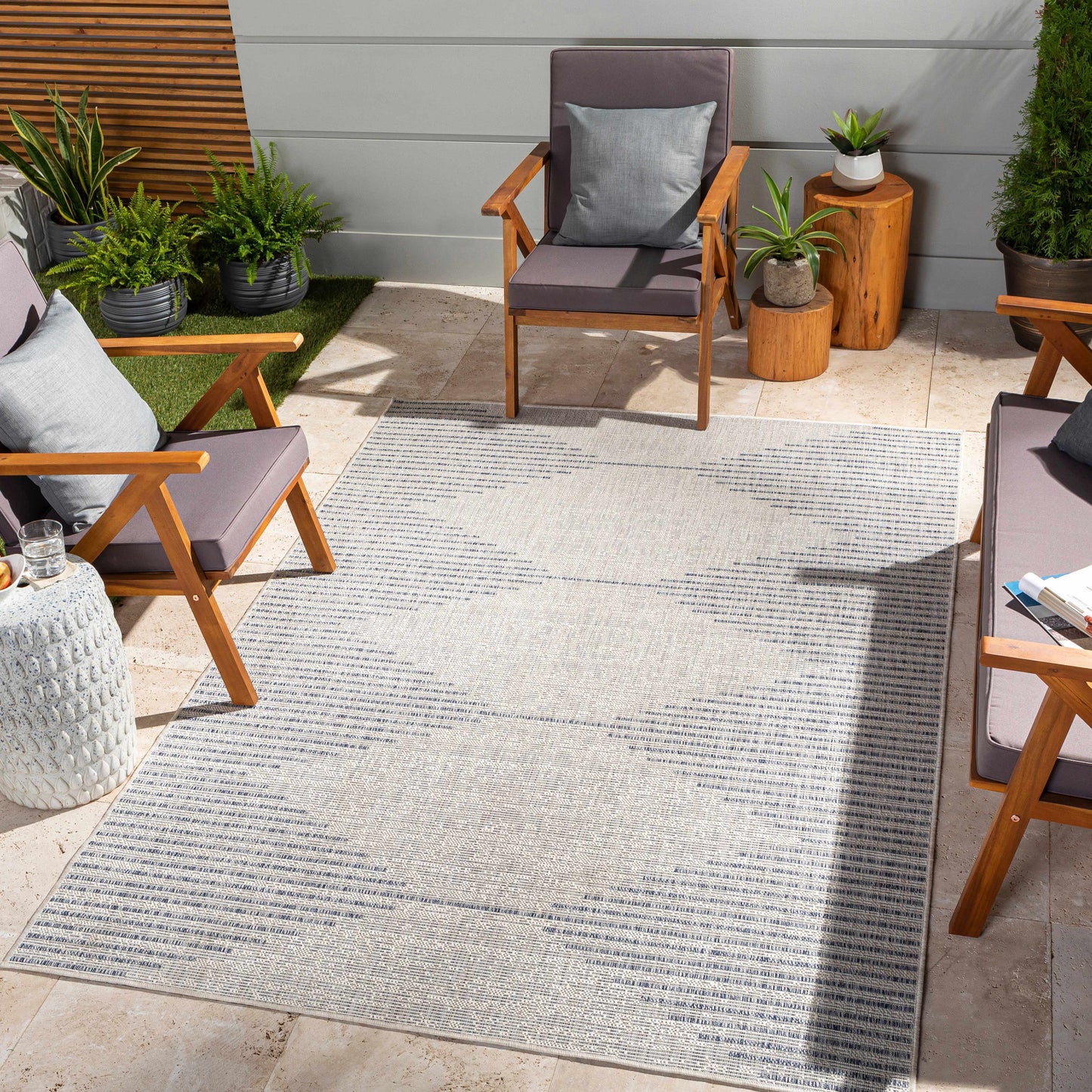 Gray Blue Outdoor Area Rug - Patio and Deck Mat
