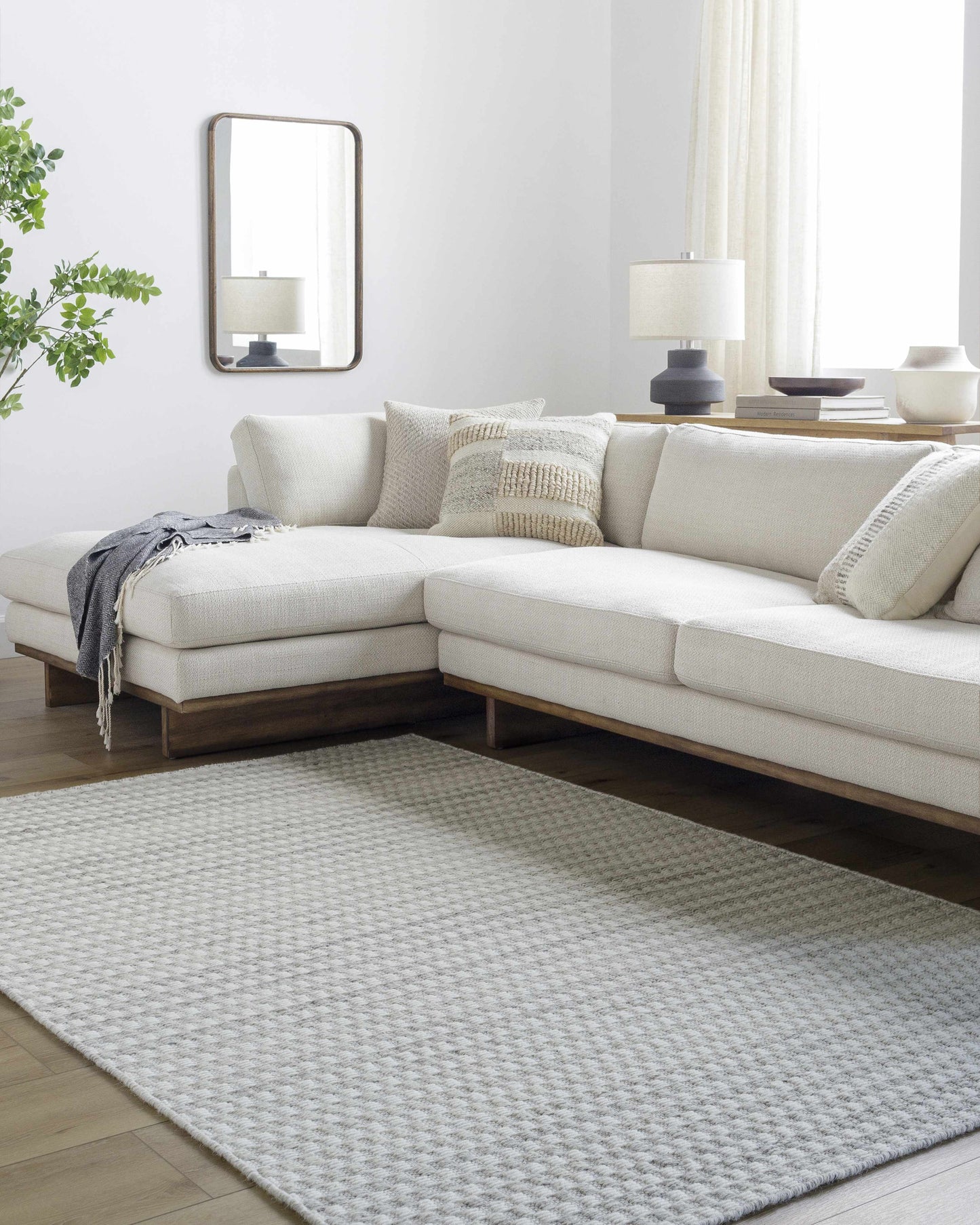 Tevah Pearl Wool Area Rug - Soft Elegant Cozy Design