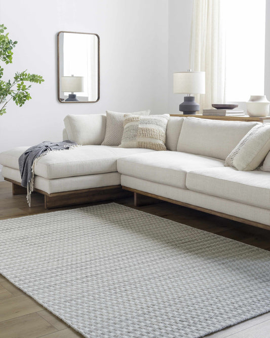 Tevah Pearl Wool Area Rug - Soft Elegant Cozy Design