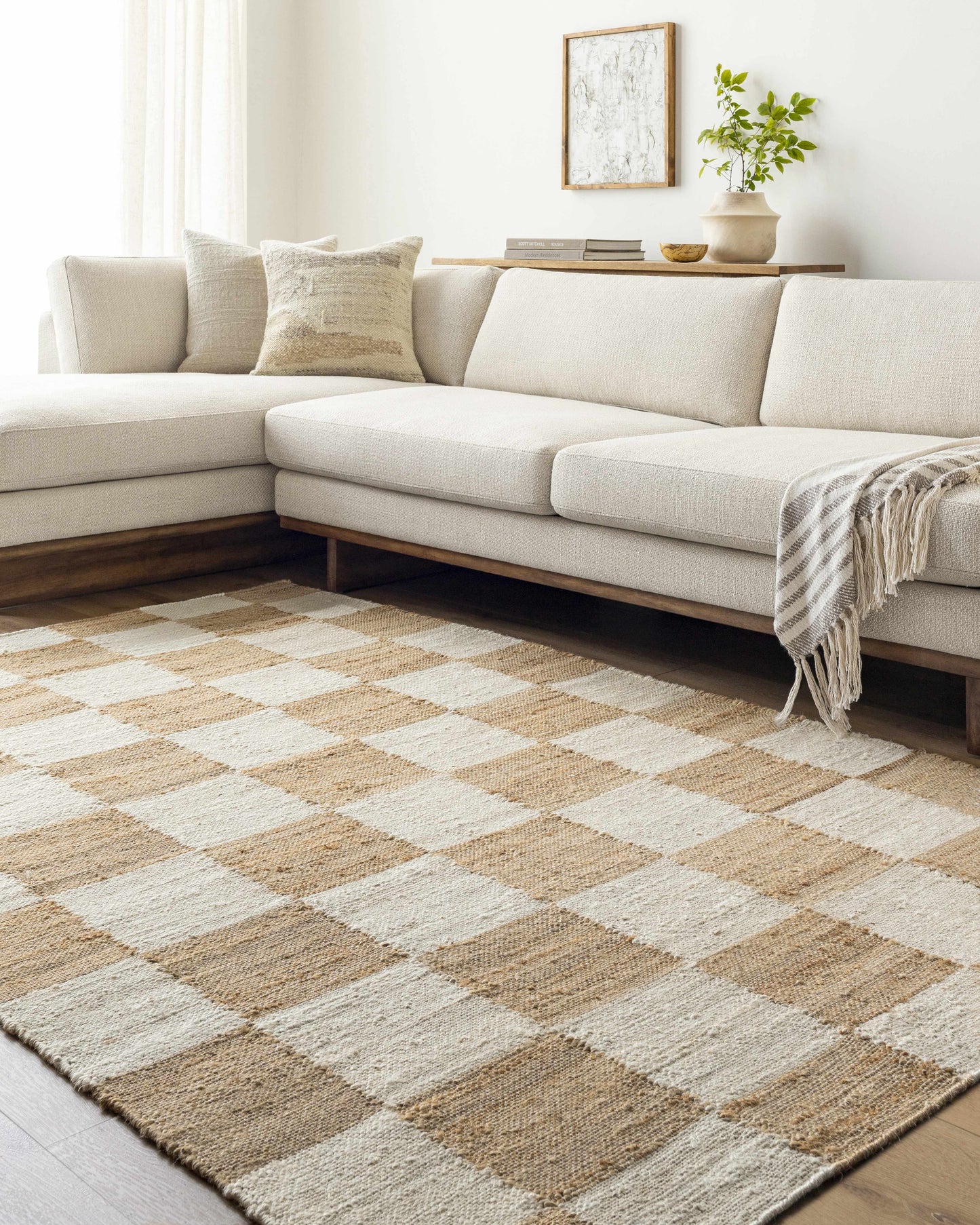 Checkered Jute Area Rug - Eco-Friendly Stylish Floor Decor
