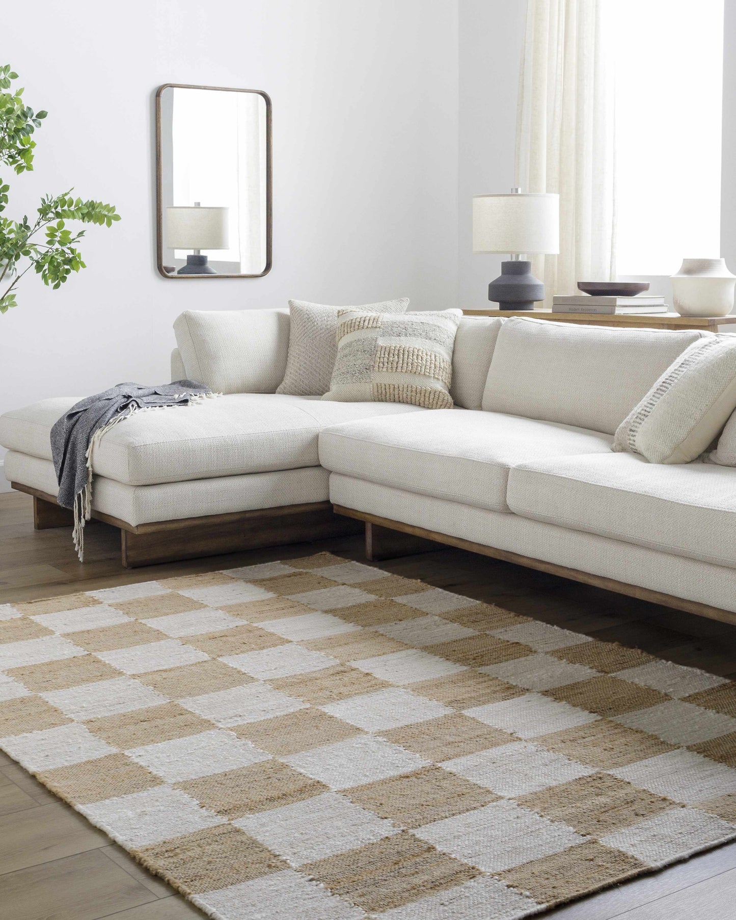 Checkered Jute Area Rug - Eco-Friendly Stylish Floor Decor
