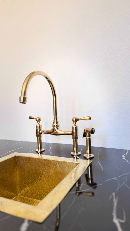 Vintage Unlacquered Brass Bridge faucet 8"