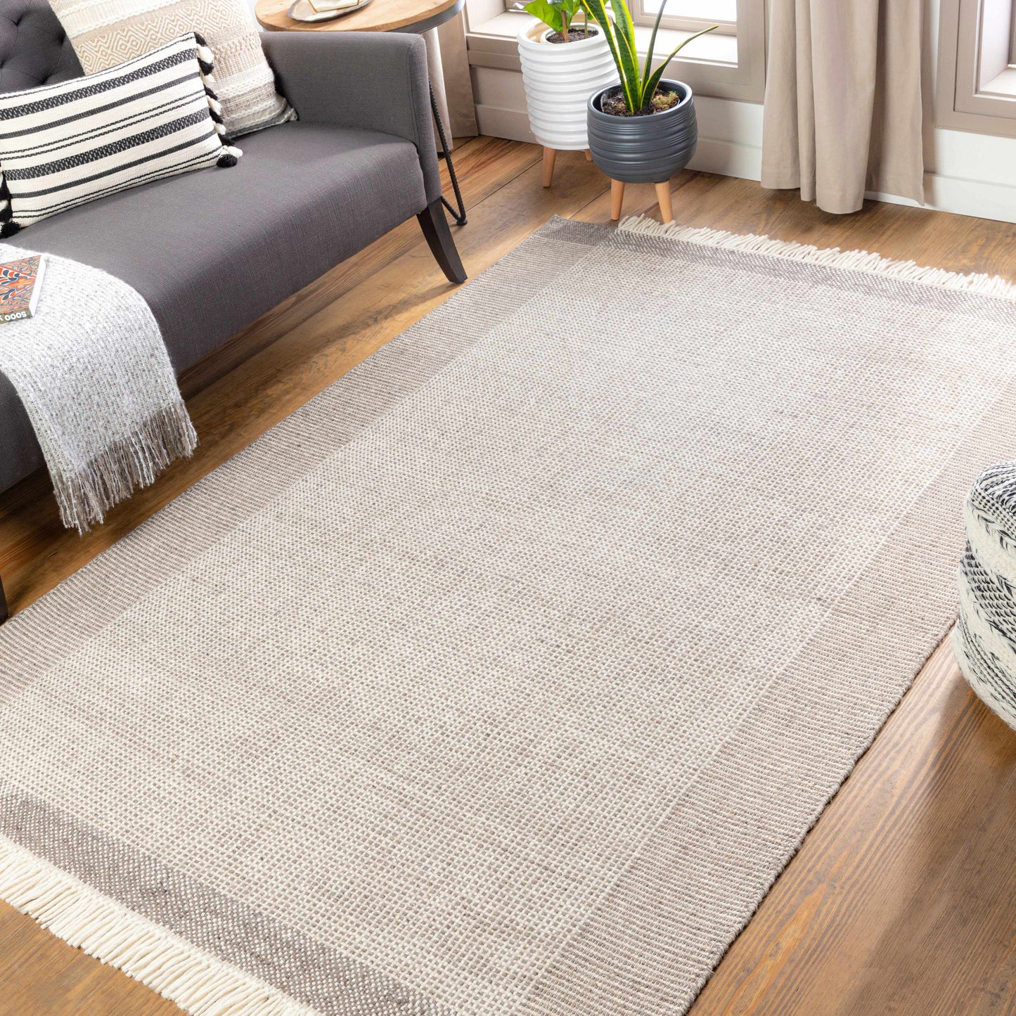 Beige Grid Wool Area Rug - Cozy Stylish Home Décor